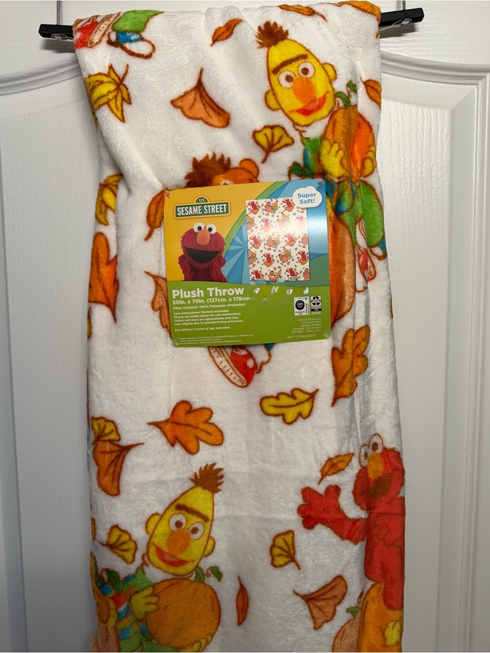Sesame Street Elmo Thanksgiving Fall Pumpkin Plush Throw Blanket 50x70